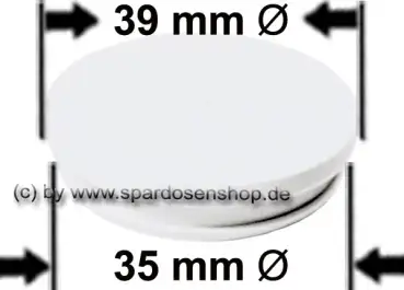 Spardosenstopfen 39 mm hard weiss Oberseite